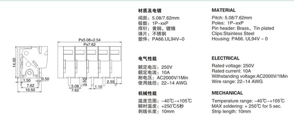 【弹簧式PCB板接线端子KF142V-5.08/7.62】价格,厂家,图片,连接器,东莞市长安安尼电子经营部-